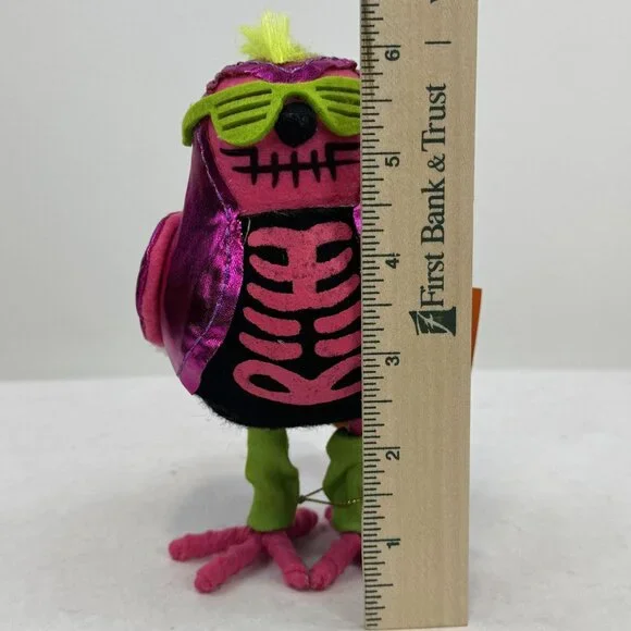 Hyde & Eek! Glitter Featherly Friends Halloween Bird Neon Pink 80's Skeleton NEW - Picture 10 of 12